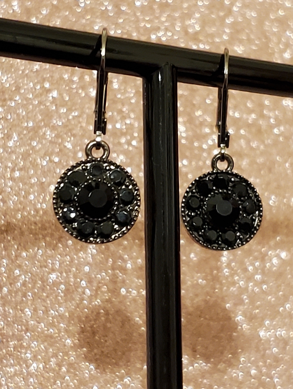 Black Crystal Round Drop Earrings - Women Jewelry